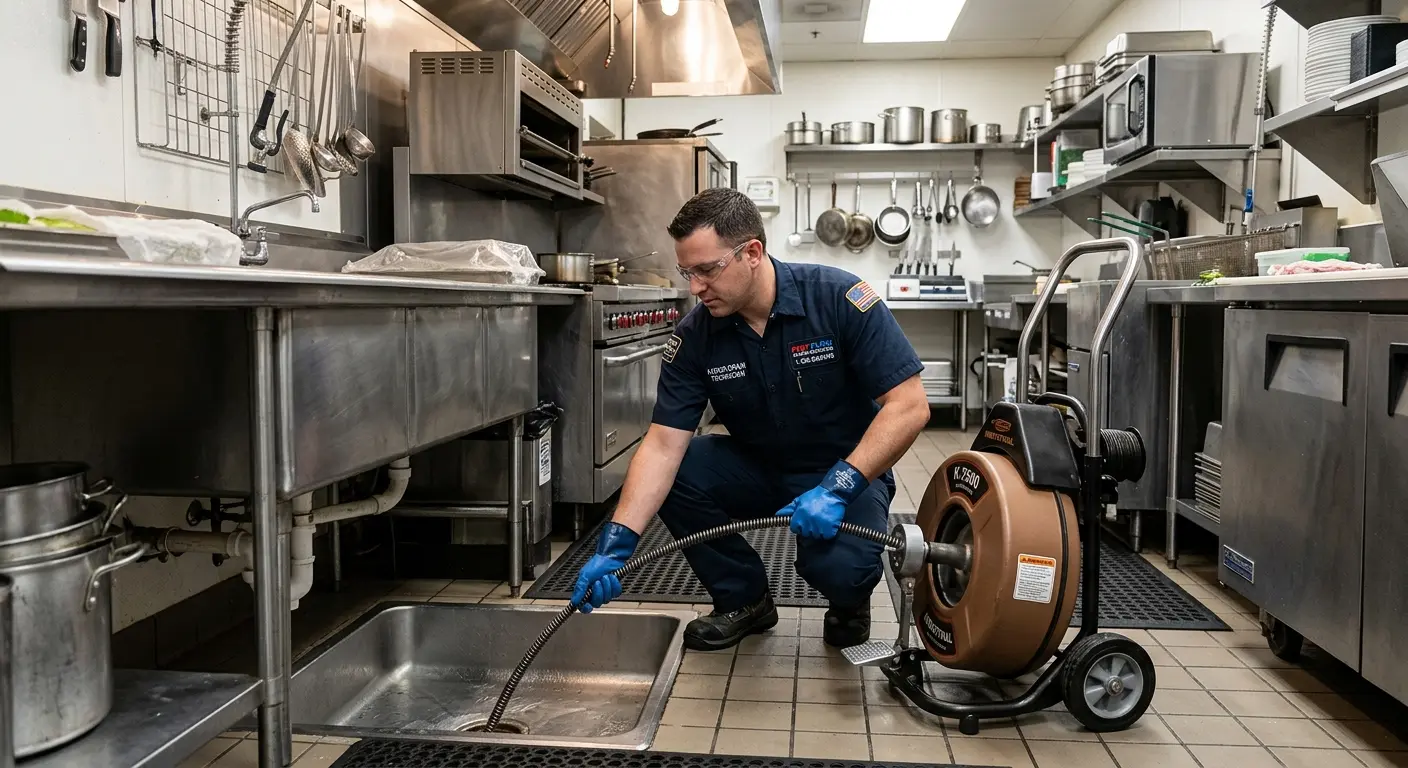 Commercial drain cleaning service in a restaurant kitchen in Emporia