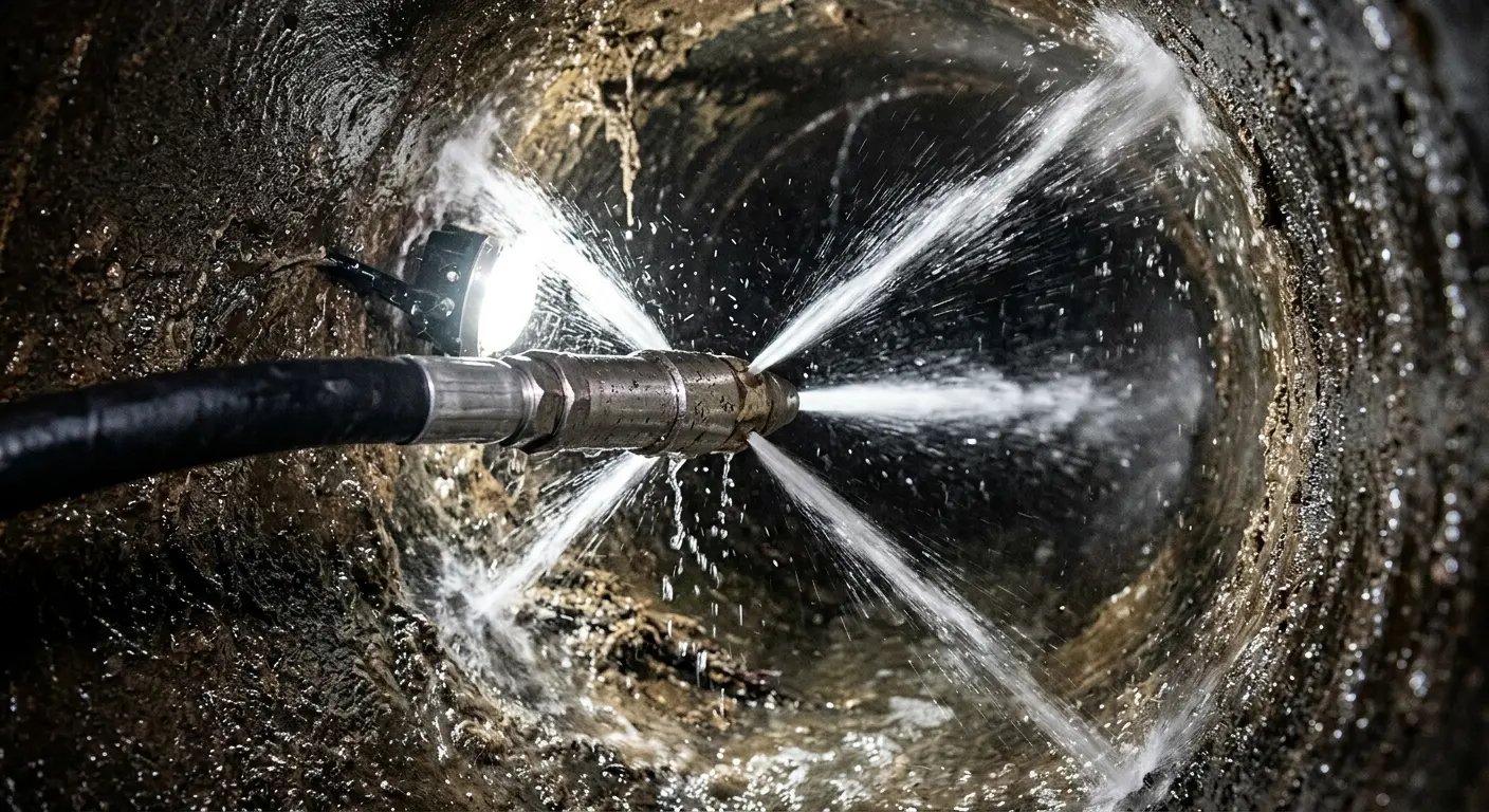 High-pressure hydro jetting nozzle cleaning sewer pipe for Sewer Cleanout in Emporia